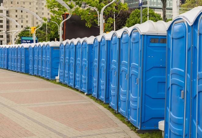 Seasonal porta potty units set up at a Laurel, Mississippi venue