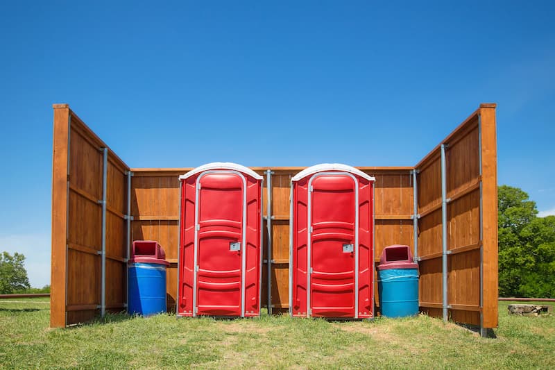 Short-term porta potty units staged for delivery in Laurel, Mississippi